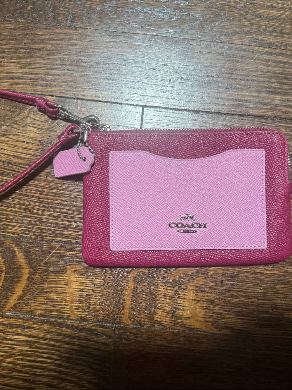 COACH Two-Tone Pink & Berry Leather Wristlet Card Case